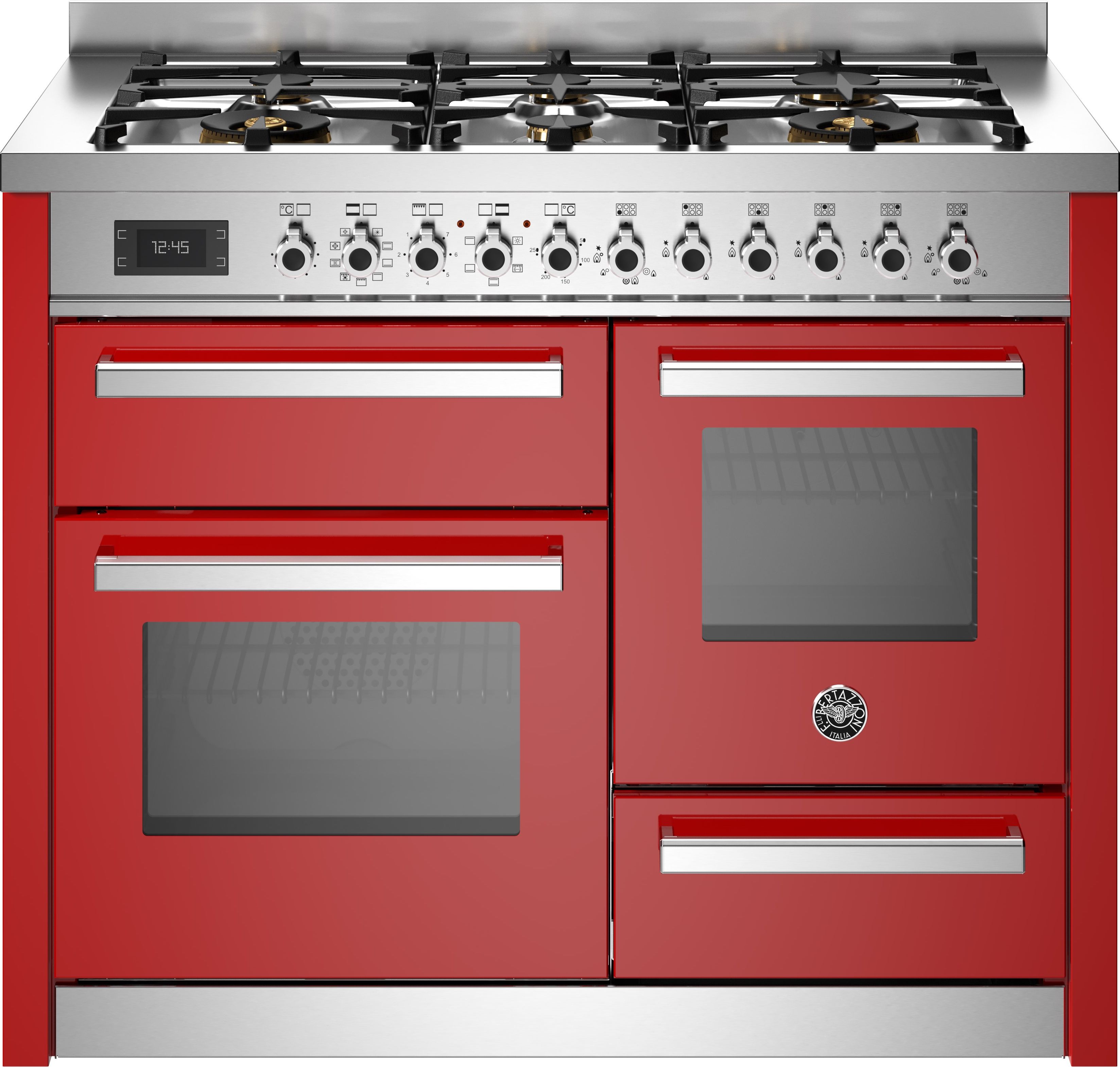 Bertazzoni Red Dual Fuel Range Cooker 110cm 3 Ovens 6-Burner Gas Hob