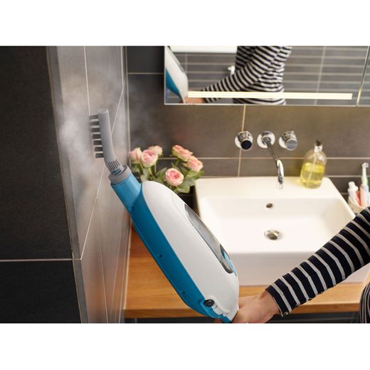 Black + Decker FSMH13E5-GB Steam Mop with up to Minutes Run Time - White - Women cleaning tiles shot