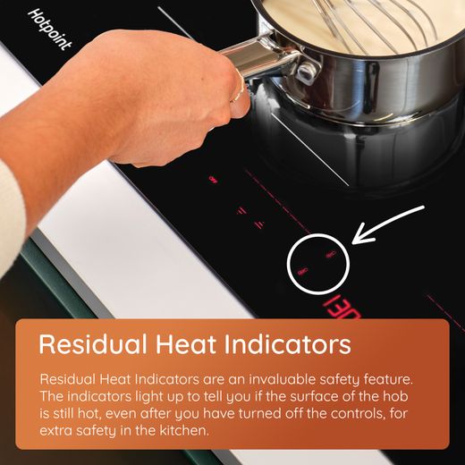 Hotpoint HTX6014DCF 59cm Induction Hob - Black - Annotation - Residual Heat Indicator