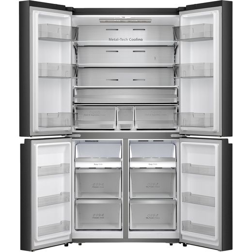 Hisense PureFlat American Fridge Freezer - Black / Stainless Steel - Front with door open shot 