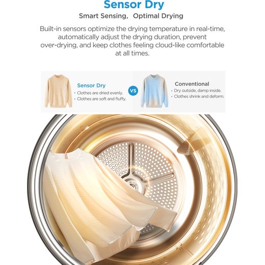 Midea MD110H80D/W-UK Heat Pump Tumble Dryer - White - Annotation - Sensor dry