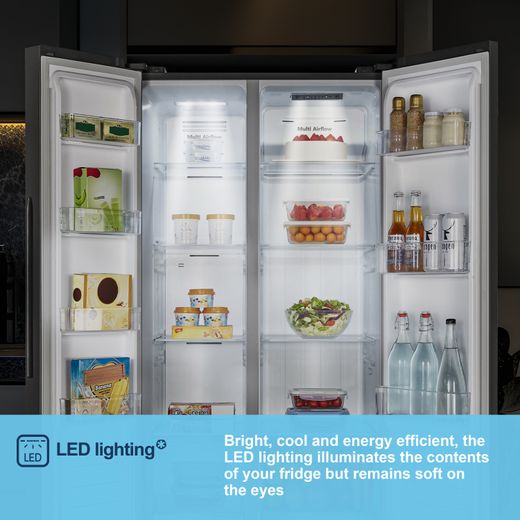 Fridgemaster American Fridge Freezer - Black - Annotation - LED lighting