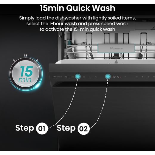 Hisense Standard Dishwasher - Stainless Steel - Annotation - 15min quick wash shot