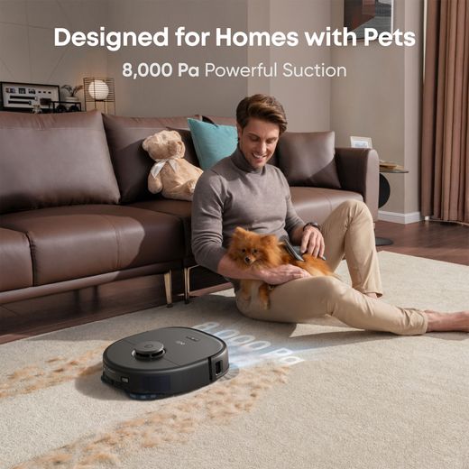 Eufy X10 Pro Omni Robotic Vacuum Cleaner - Black - Annotation - design for home with pets shot