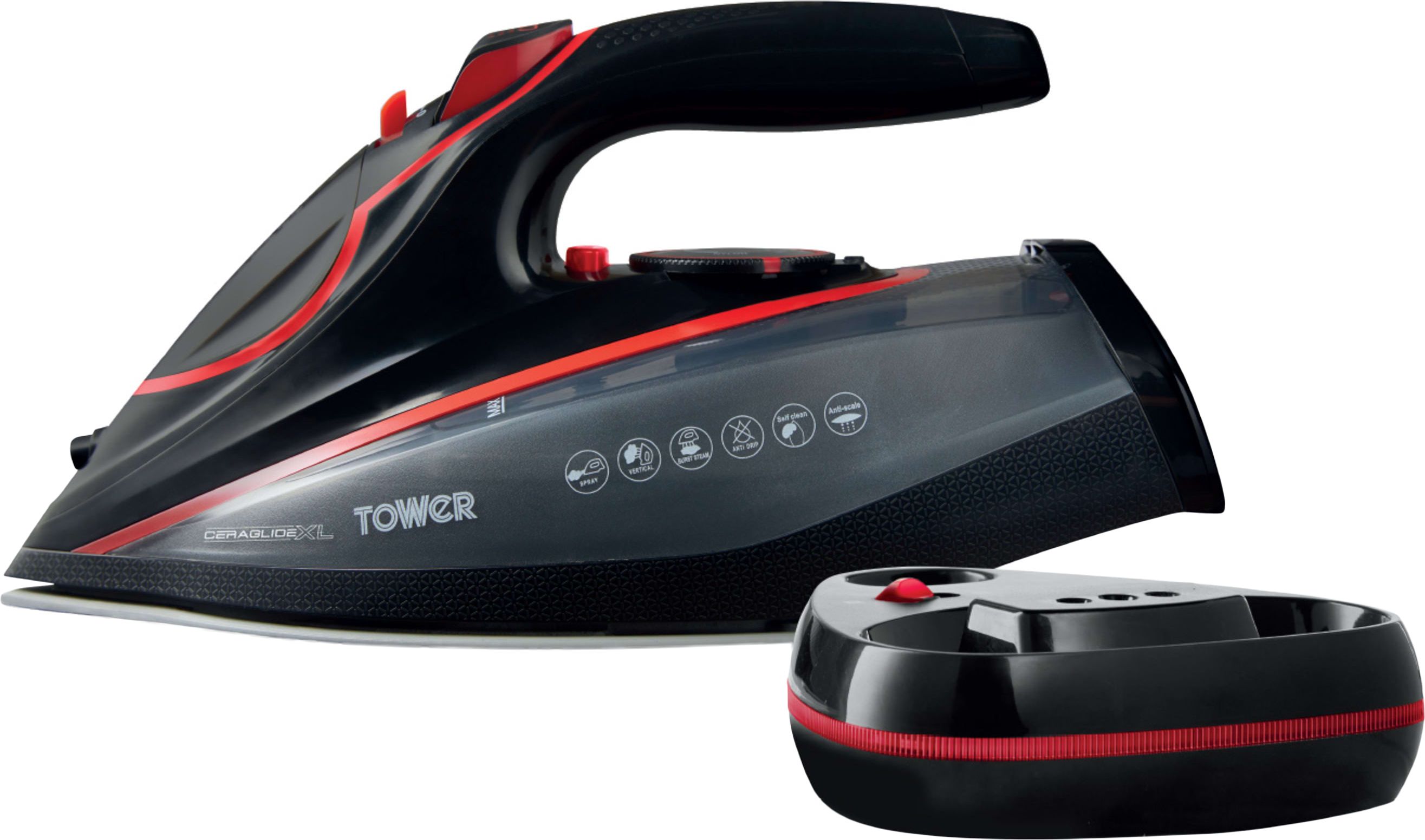 Tower T22035RED Cordless Steam Iron - CeramicGlide Soleplate - 3100W - Red/Black