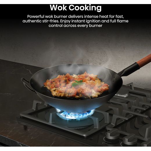 Hisense Hi2 HIPK2PBN60G1 Built In Electric Single Oven and Gas Hob Pack - Annotation - Wok cooking shot