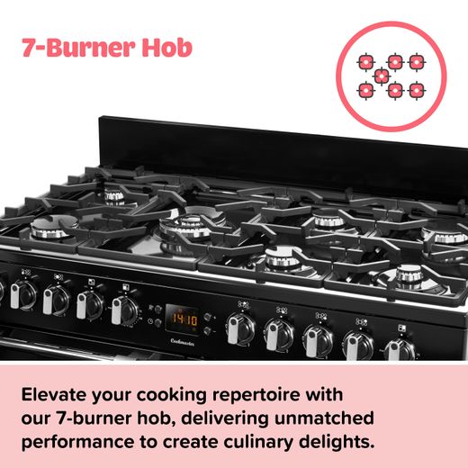 Leisure Cookmaster Gas Range Cooker - Cream - Annotation - 7-burner hob