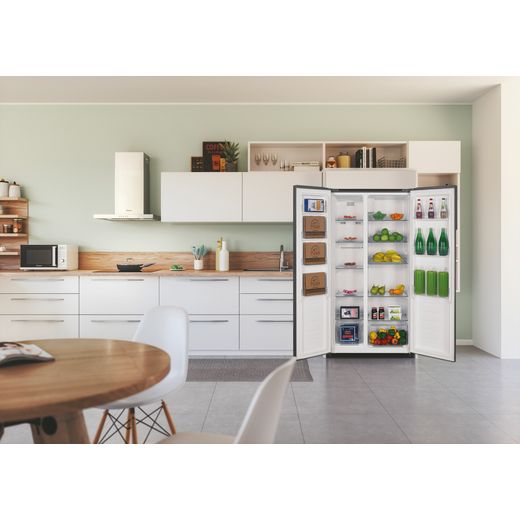 Candy American Fridge Freezer - Stainless Steel - Fridge freezer with door open in kitchen shot
