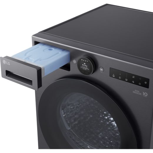 LG VX70 Series AI Dry RHX7010TBB Wifi Connected 10Kg Heat Pump Tumble Dryer - Black - Detergent drawer open