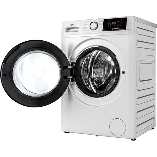 Beko BW1O3842W 8kg Washing Machine with 1400 rpm - White - left perpsective with door open shot 