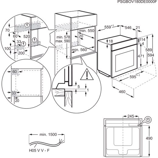 AEG Built In Electric Single Oven - Black - Annotation - Dimension shot
