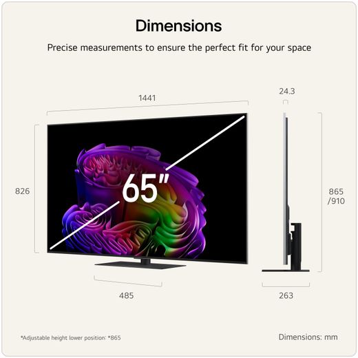 LG evo AI G6 65" 4K Ultra HD OLED Smart TV [2026] - Dimensions