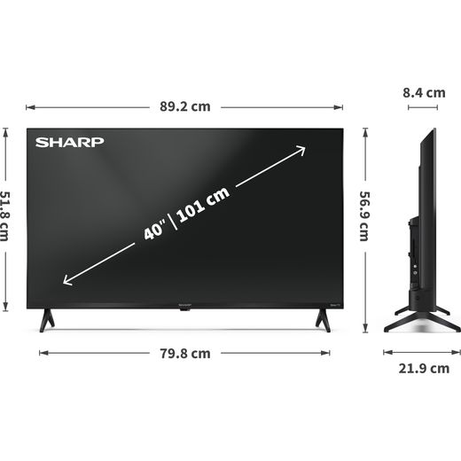 Sharp HD2225K 40" Full HD Smart Roku TV [2025] - Dimensions