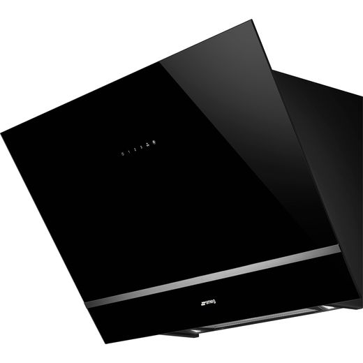 Smeg KV28N 80 cm Angled Chimney Cooker Hood - Black Glass - A Rated