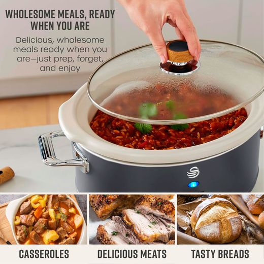 Swan Nordic SF17021GRYN 3.5 Litre Slow Cooker - Slate Grey - Annotation - Wholesome meal shot