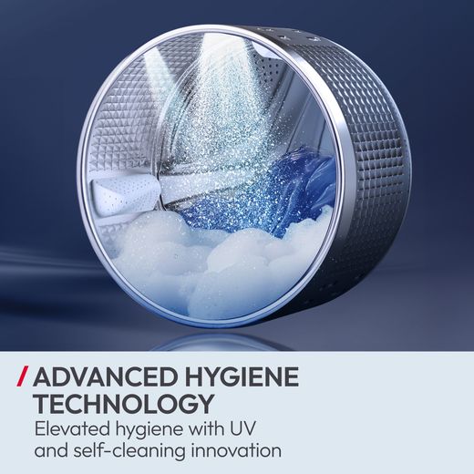 Hoover HMQD 410CBL9-80 Washing Machine with 1400 rpm - White - Annotation - UV and self cleaning