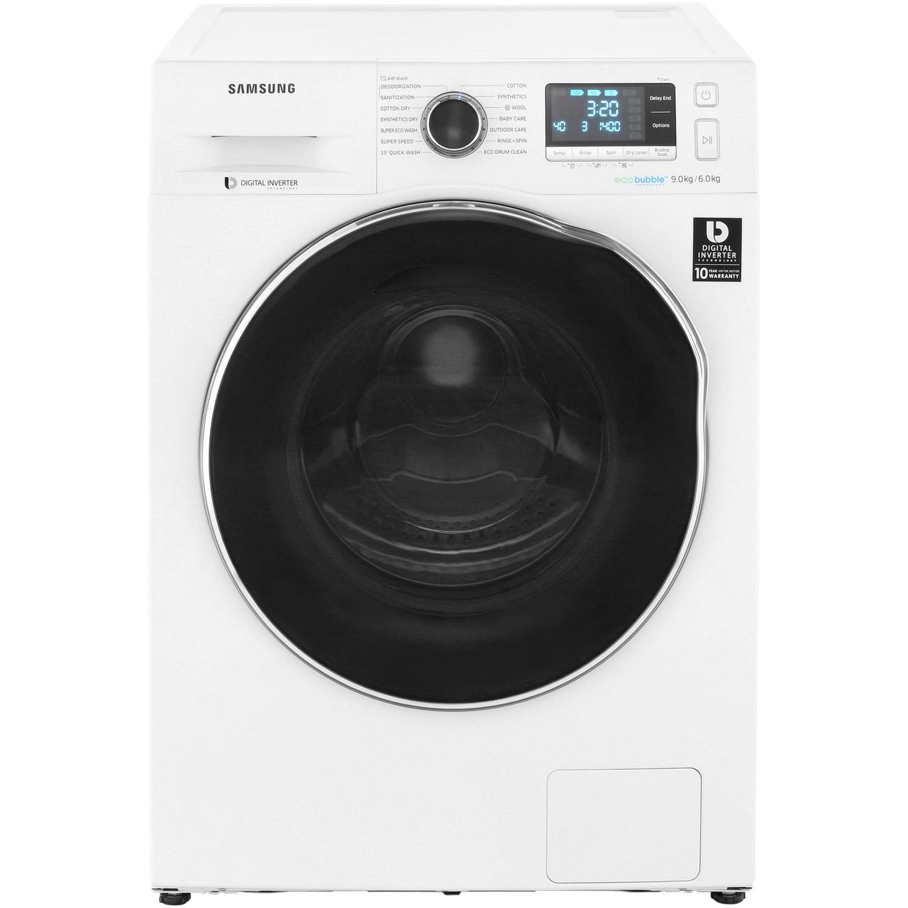 Samsung ecobubble™ WD90J6A10AW 9Kg / 6Kg Washer Dryer with 1400 rpm specs