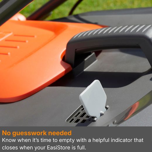 Flymo 36V EasiStore 340R Cordless Lawn Mower - Orange - Annotation - no need for guesswork shot