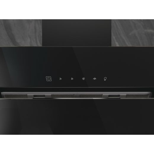 Hotpoint PHVS91FLTDPK Chimney Cooker Hood - Black - Close up control panel shot