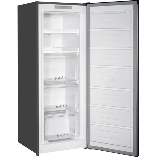 Russell Hobbs RH143FFFZ542E1SS 143cm Small Upright Freezer with Door-on-door Kit - Stainless Steel - Right perspective with door open shot