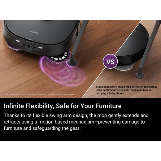 Eureka J15 Max Robotic Vacuum Cleaner - Black - Annotation - Flexible and safe for furniture shot