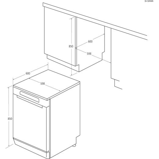Hoover H-DISH 700 Standard Dishwasher - Stainless Steel - annotation - dimension shot 