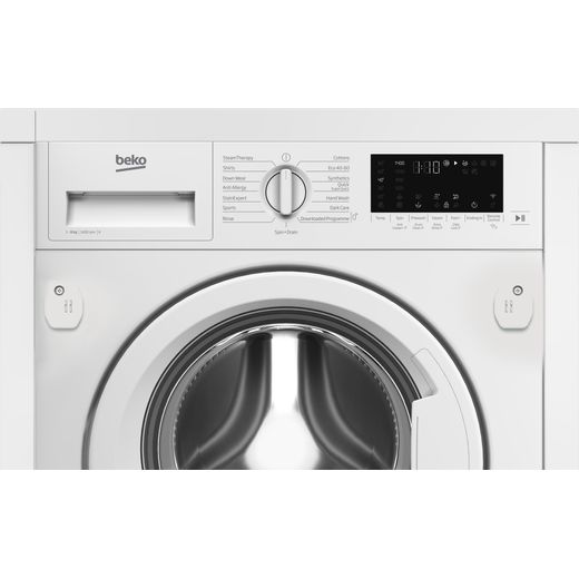 Beko bPRO 500 WTIK84122 Integrated 8kg Washing Machine with 1400 rpm - White - Close up control panel shot