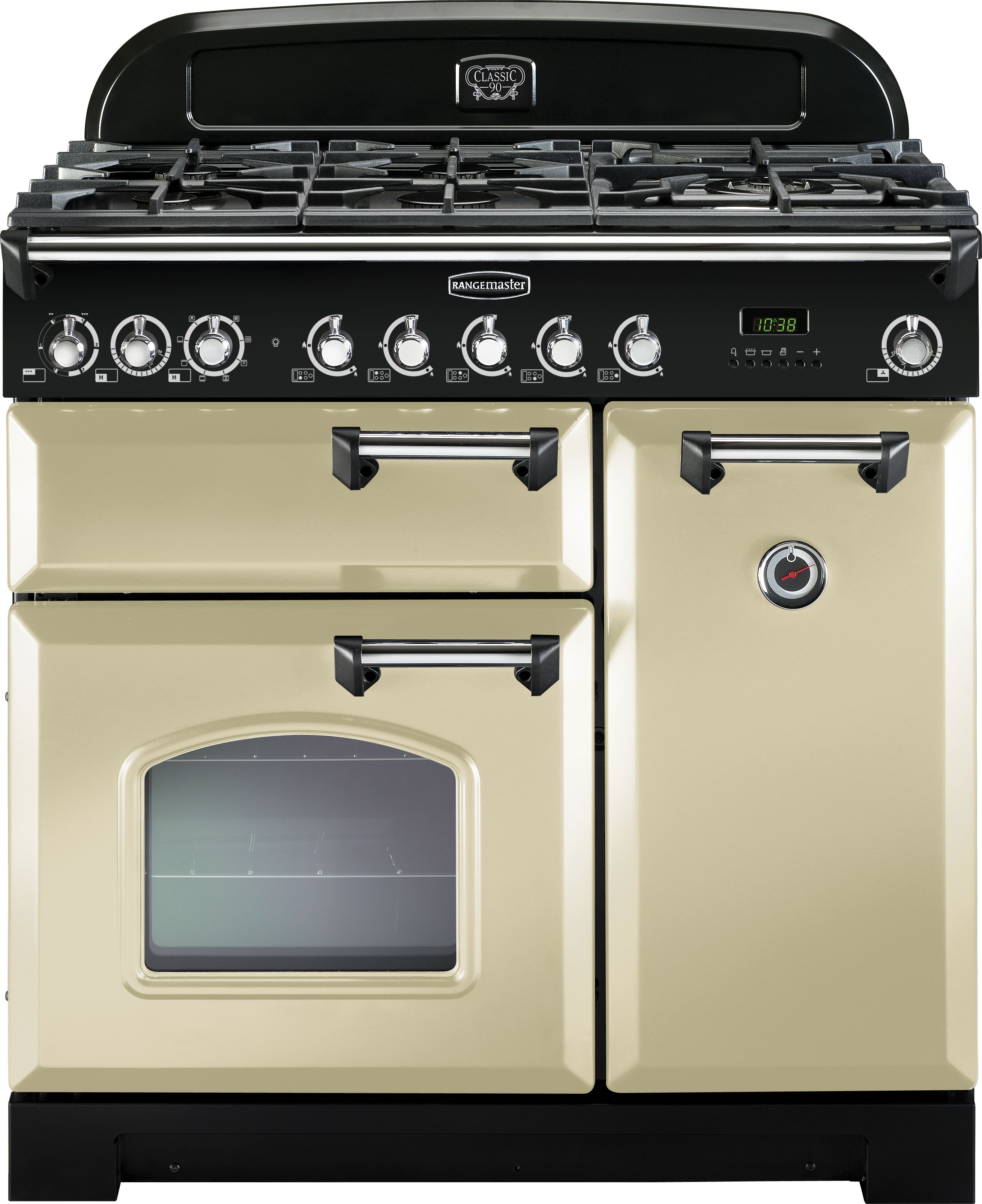 Rangemaster Classic Deluxe CDL90DFFCR/C 90cm Dual Fuel Range Cooker - Cream / Chrome - A/A Rated, Cream