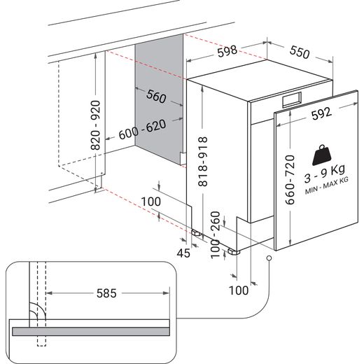 Beko bPRO 700 Integrated Standard Dishwasher - dimensions