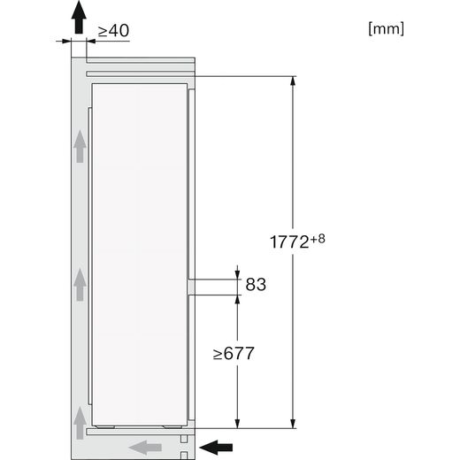 Miele Integrated 70/30 Frost Free Fridge Freezer with Sliding Door Fixing Kit - White - Annotation - Dimension shot