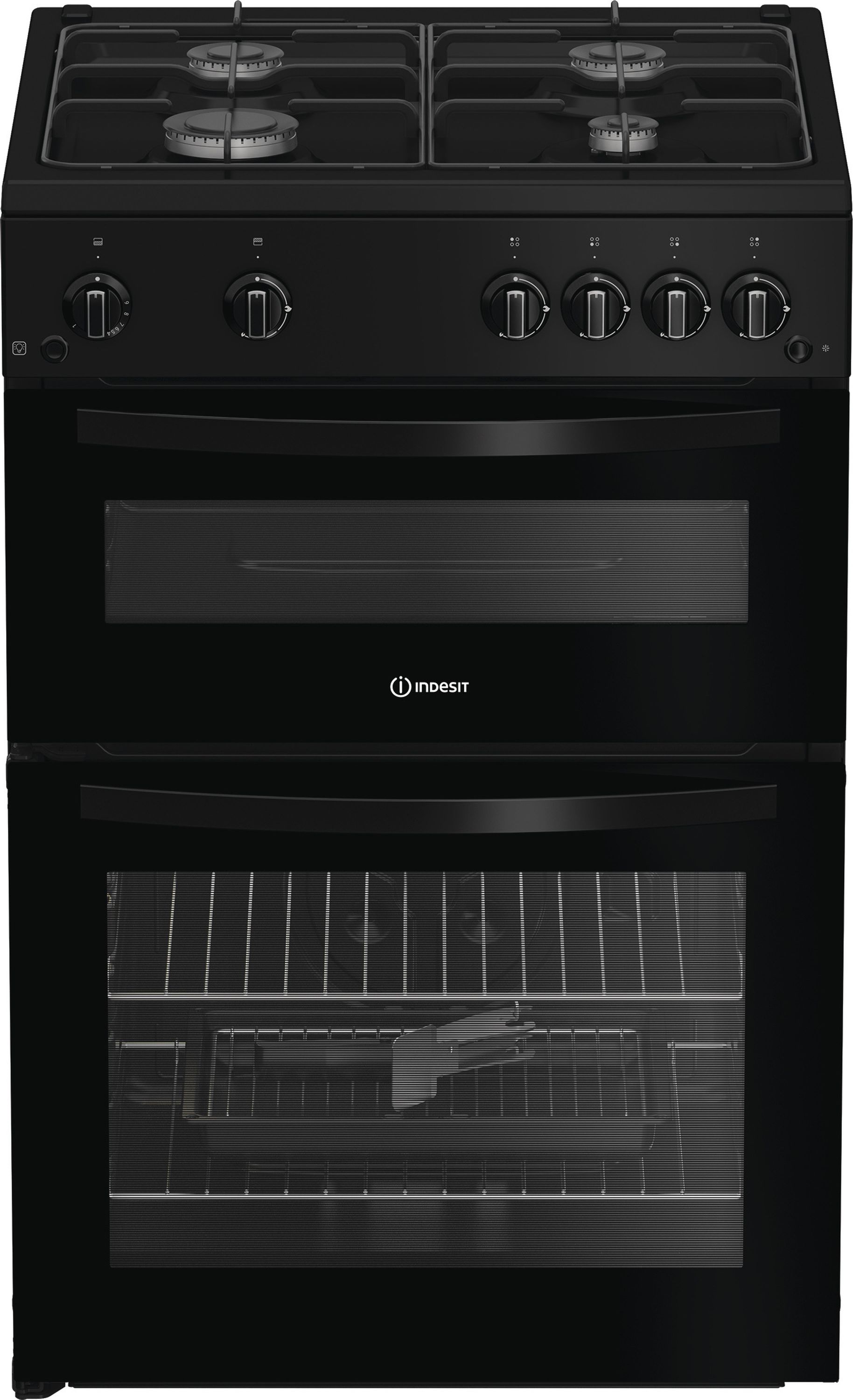 Indesit ITG6GB Gas Cooker - 60cm - 4 Burner Hob - 72L Oven - Black