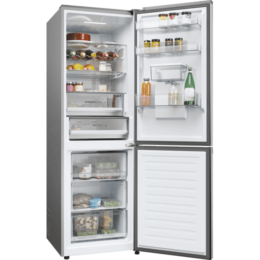 Haier Total No Frost Fridge Freezer - Platinum Inox  - Right perspective door open shot