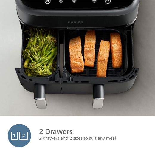 Philips 3000 Series Dual Basket NA351/00 Air Fryer - Black / Silver - Annotation - 2 drawer shot