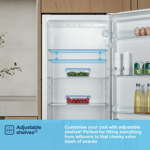 Fridgemaster MTL55242E 143cm Small Fridge - White - Annotation - Adjustable shelves