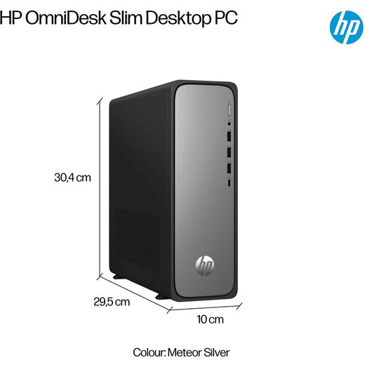 HP OmniDesk Slim S03-0011na Tower - Intel® Core™ i3, 512GB SSD 2025 - Jack Black - Dimensions