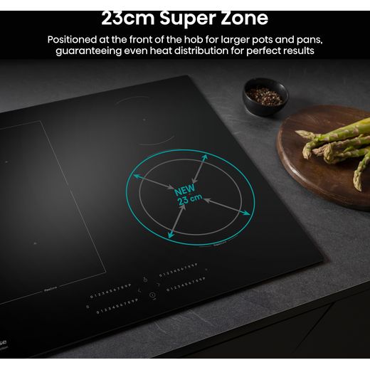 Hisense Hi4 HIC6422BSC 60cm Induction Hob - Black - annotation - larger zone shot