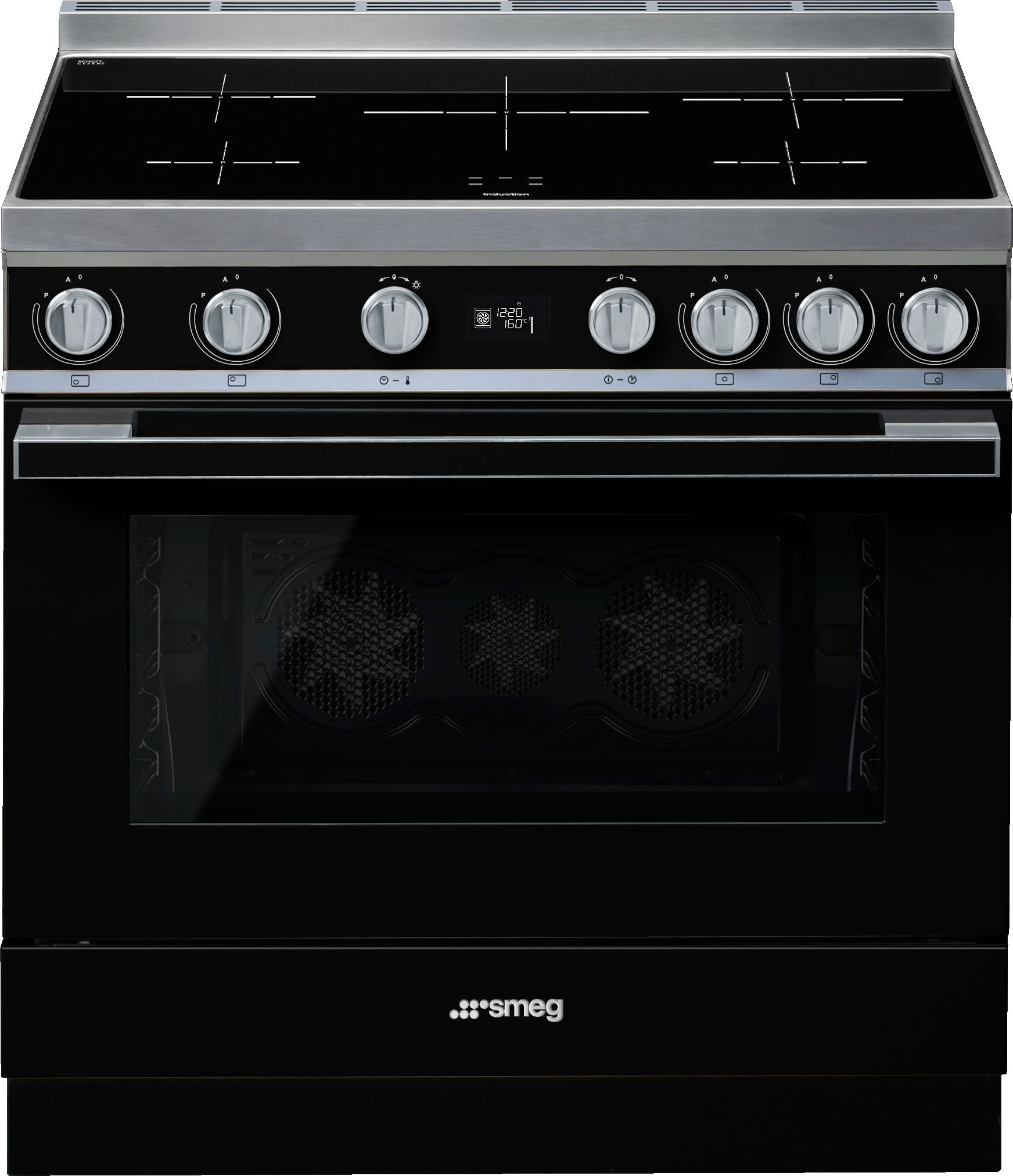 Image of Smeg Portofino CPF9iPBL 90cm wide Electric Range Cooker with Induction Hob and Pyrolytic Cleaning - Black - A+ Rated, Black