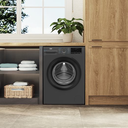 Beko b300 BM3WT4941IA 9kg Washing Machine with 1400 rpm - Anthracite - Washing machine in utility room shot