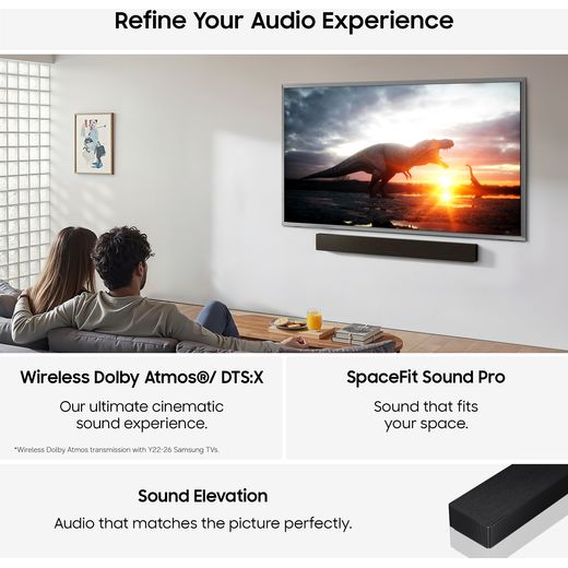 Samsung Q-Series HW-QS90H Bluetooth 7.1.2 Soundbar - Black - annotation - audio experience shot