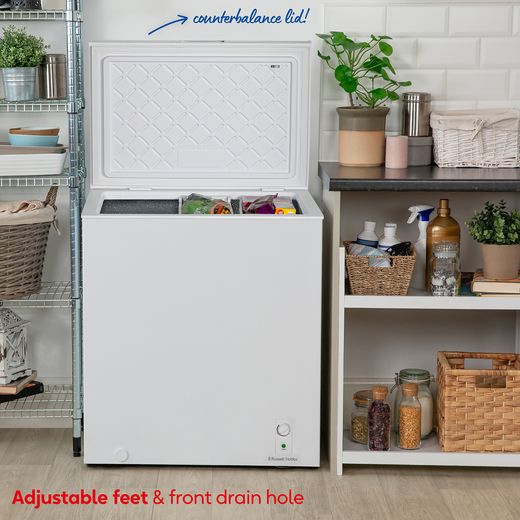 Russell Hobbs RH198CF0E1W 198L Chest Freezer - White - Annotation - Adjustable feet and drain holes