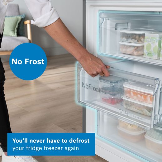 Bosch Series 4 60/40 Frost Free Fridge Freezer - Stainless Steel Effect  - Annotation - No frost shot