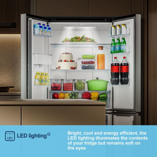 Fridgemaster American Fridge Freezer - Silver - Annotation - LED lighting