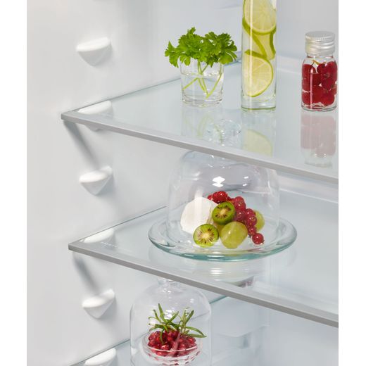 AEG OSC7N181ES 177cm 70/30 Integrated Frost Free Fridge Freezer with Sliding Door Hinge - White - close up door shelves shot