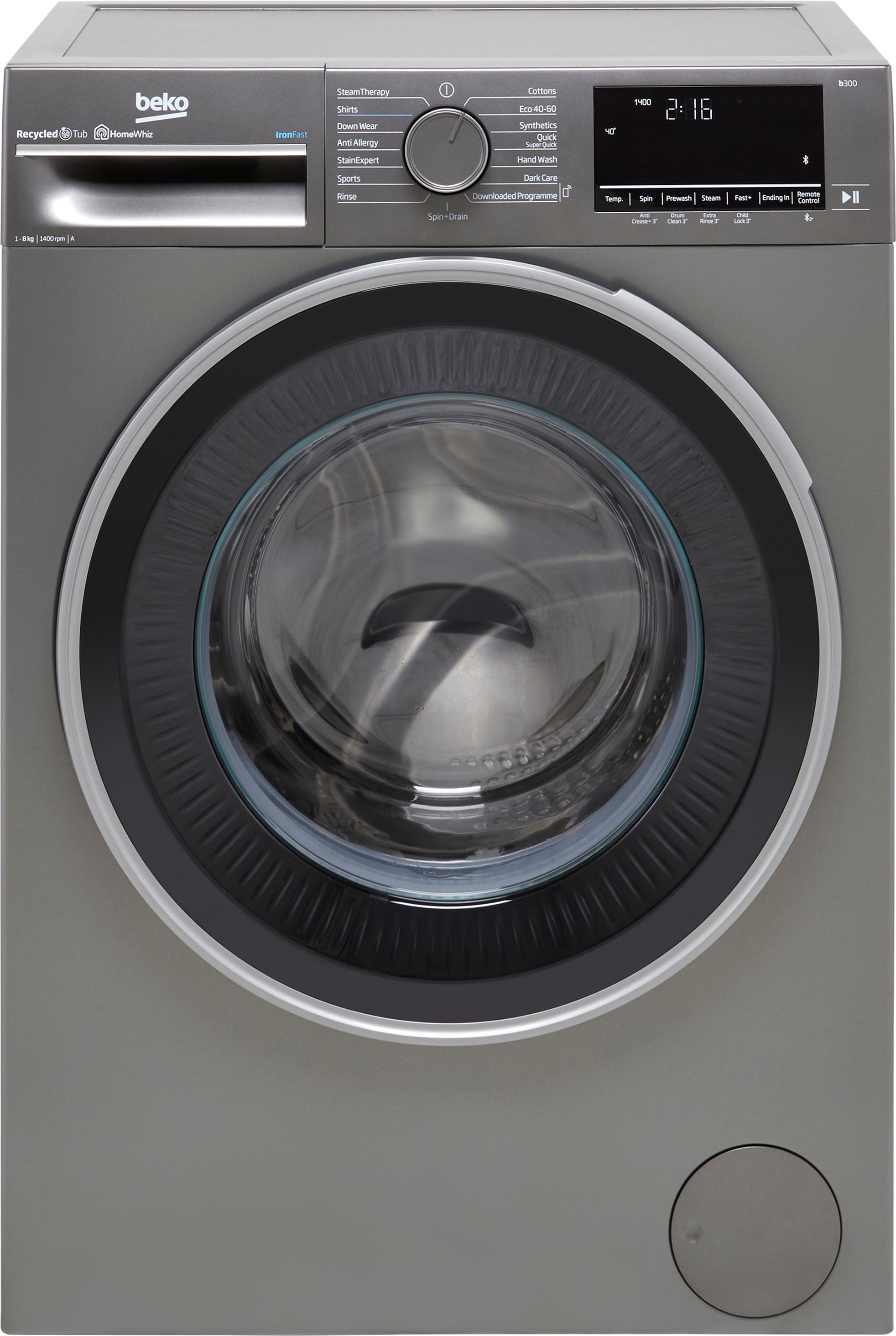 Beko B3W5841IG 8kg Washing Machine with 1400 rpm - Graphite - A Rated, Silver