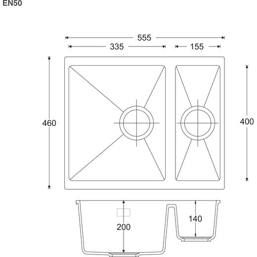 Harlyn Sennen 1.5 Kitchen Sink - White - Annotation - dimensions shot