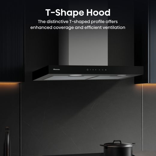 Hisense CH6T14BXBUK 60cm Chimney Cooker Hood - Stainless Steel / Black - Annotation - T-shaped hood