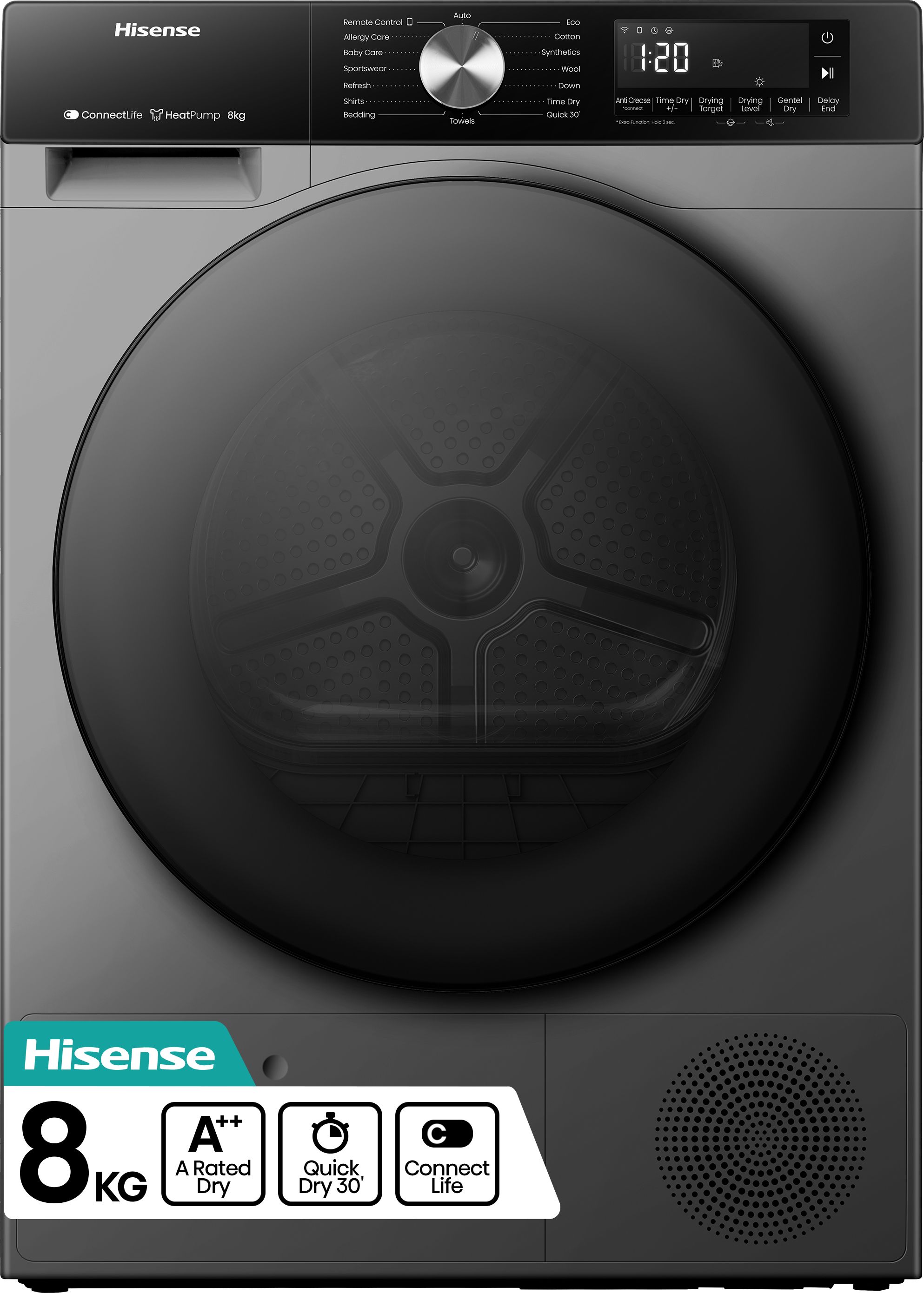Hisense 8 Kg Heat Pump Tumble Dryer - Titanium - A++ Rated