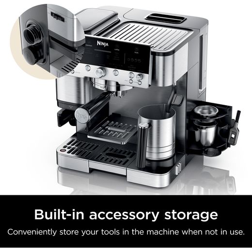 Ninja Luxe Café Premier Espresso Coffee Machine - Black / Stainless Steel - Annotation - Built in storage