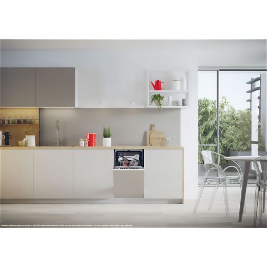 Hoover Integrated Slimline Dishwasher - Silver Control Panel  - Dishwasher with door open in kitchen shot