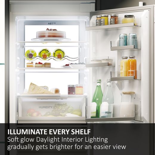 Haier Integrated 70/30 Total No Frost Fridge Freezer with Sliding Door Fixing Kit - White - Annotation - Daylight interior lighting